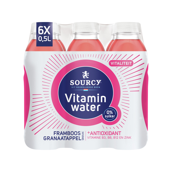 Sourcy vitaminwater framboos granaatappel met antioxidant vitaliteit pet 50 cl - 2