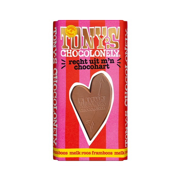 Tony's chocolonely reep melk roos framboos 180 gr