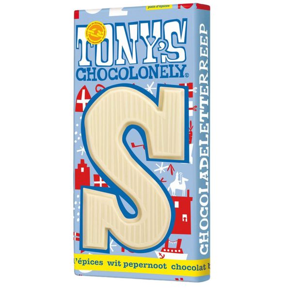 Tony's Chocolonely Letter S wit pepernoot 180 gr