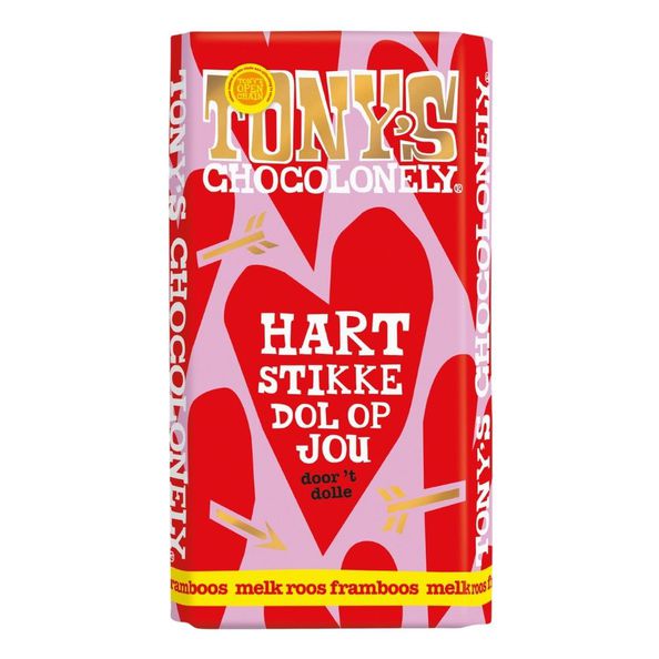 Tony's recht uit mn chocohart melk roos framboos 180 gr