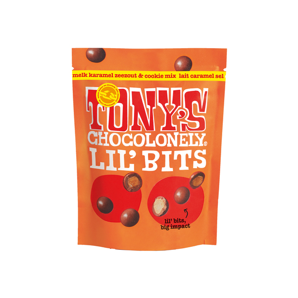 Tony's Chocolonely lil'bits melk karamel zeezout biscuit zakje 120 gr