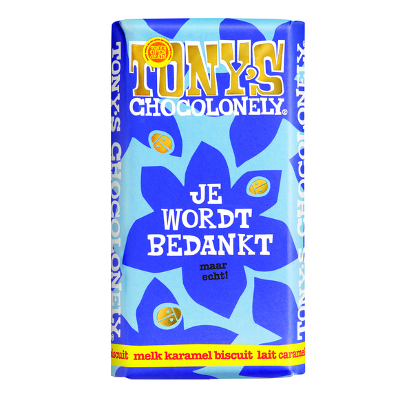 Tony's Chocolonely reep gifting bedankt melk karamel buiscuit 180 gr