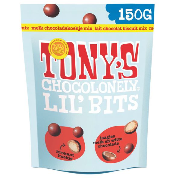 Tony's Chocolonely lil' bits melk chocoladekoekje mix zak 150 gr