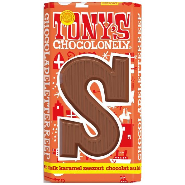 Tony's Chocolonely schoenletter S karamel zeezout 90 gr