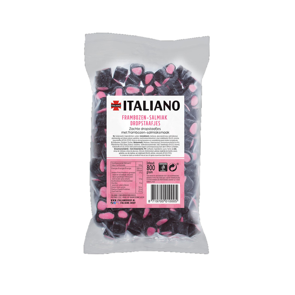 Italiano frambozen salmiak dropstaafjes 800 gr