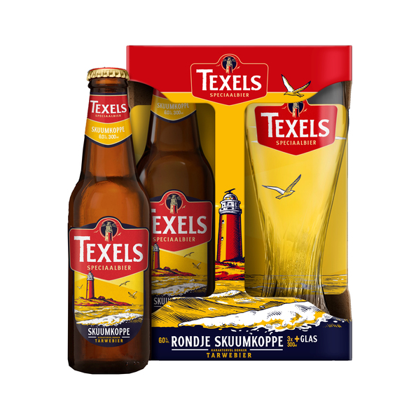 Texels rondje skuumkoppe 3x30cl+glas cadeaupakket