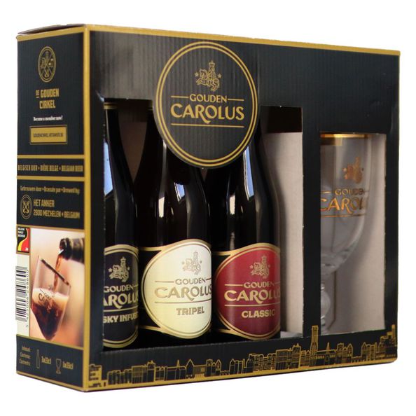 Gouden carolus geschenkverpakking 3x33cl+glas