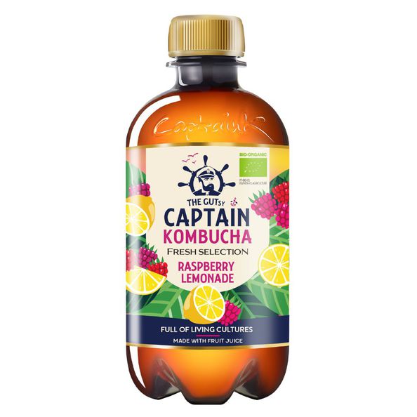 The Gutsy Captain kombucha fresh raspberry lemonade bio pet fles 400 ml