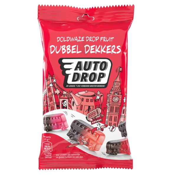 Autodrop snackpack doldwaze drop fruit dubbeldekkers 85 gr