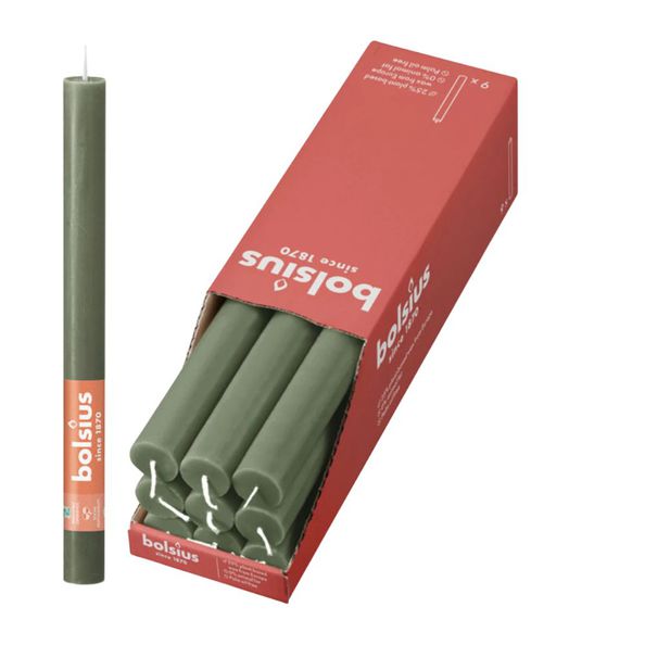 Bolsius Rustiek tafelkaars 9 stuks Fresh Olive