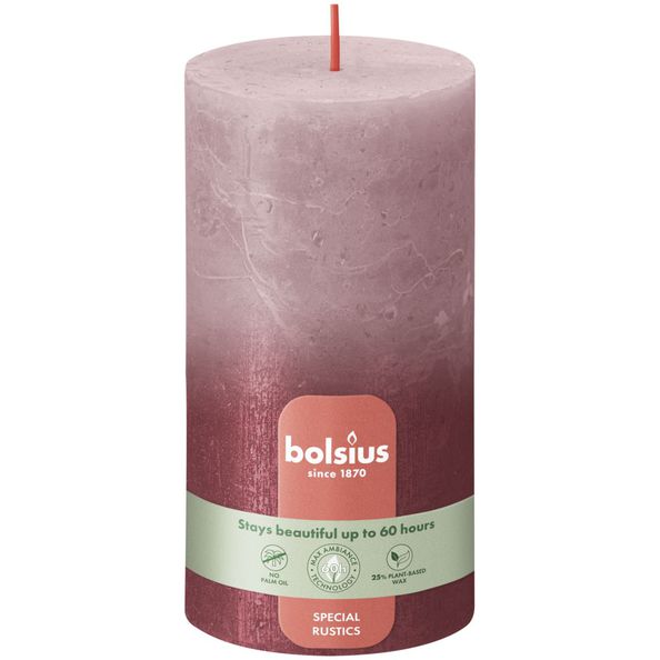 Bolsius Rustiek fading metallic stompkaars 130/68 Ash rose + Red
