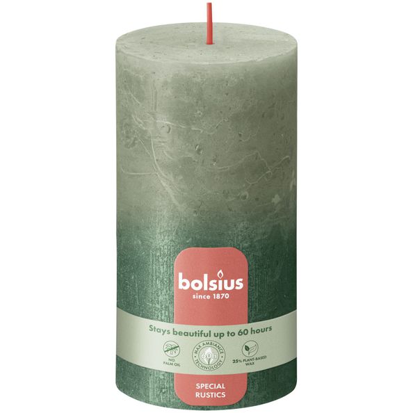 Bolsius Rustiek fading metallic stompkaars 130/68 Fresh Olive + Metallic Green