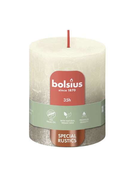 Bolsius Rustiek fading metallic stompkaars 80/68 Soft pearl + Champagne