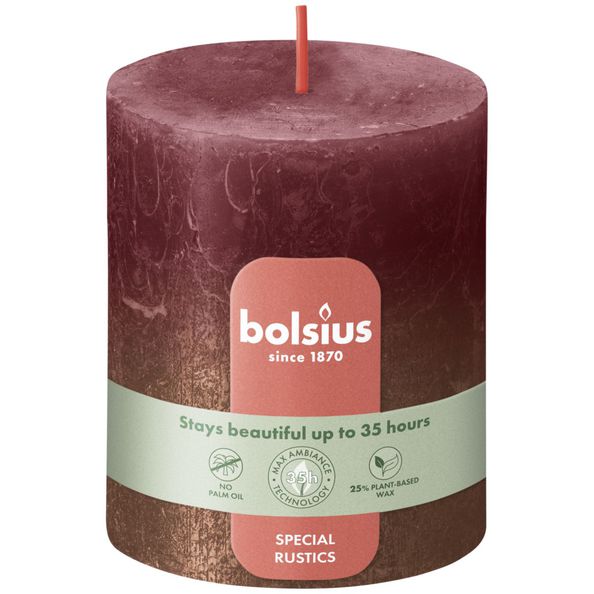 Bolsius Rustiek fading metallic stompkaars 80/68 Velvet Red + Copper