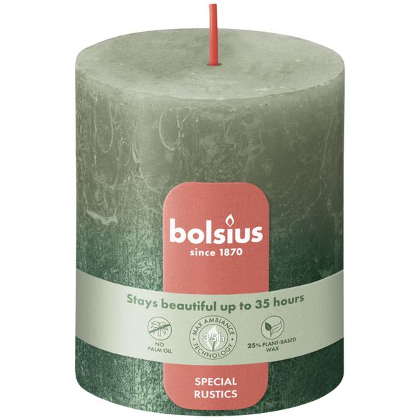 Bolsius Rustiek fading metallic stompkaars 80/68 Fresh Olive + Metallic Green