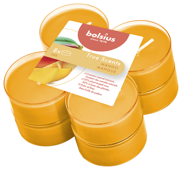 Bolsius Maxilichten clear cup 8u True Scents Mango