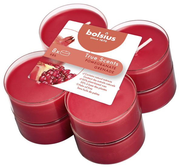 Bolsius Maxilichten clear cup 8u True Scents Pomegranate