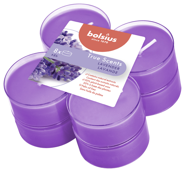Bolsius Maxilichten clear cup 8u True Scents Lavender