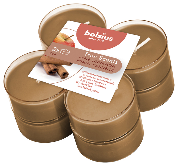 Bolsius Maxilichten clear cup 8u True Scents Apple Cinnamon