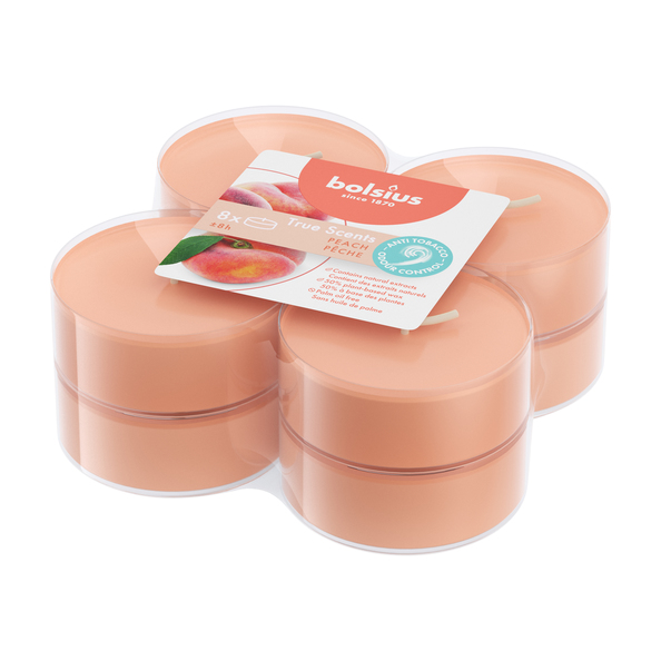 Bolsius Maxilichten clear cup 8u True Scents Peach