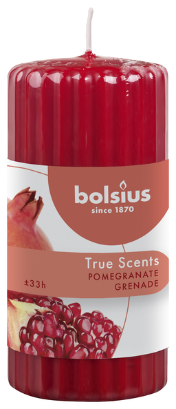 Bolsius Ribbed pillar 120/58 True Scents Pomegranate