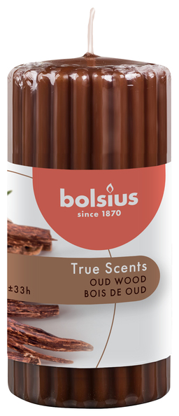 Bolsius Ribbed pillar 120/58 True Scents Oud Wood