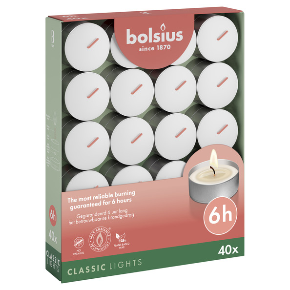 Bolsius Theelichten 6-uur doos 40 Wit