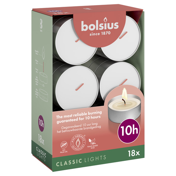 Bolsius Maxi-lichten 10-uur doos 18 Wit