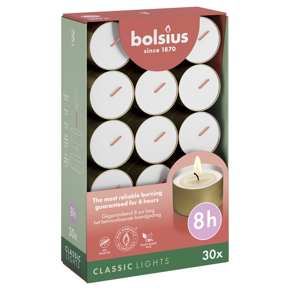 Bolsius Theelichten 8-uur doos 30 Wit