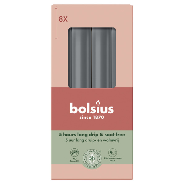 Bolsius Dinerkaarsen 170/20 doos 8 Stormy Grey