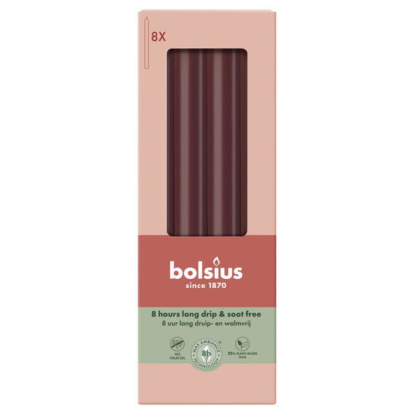 Bolsius Dinerkaarsen 230/20 doos 8 Velvet Red