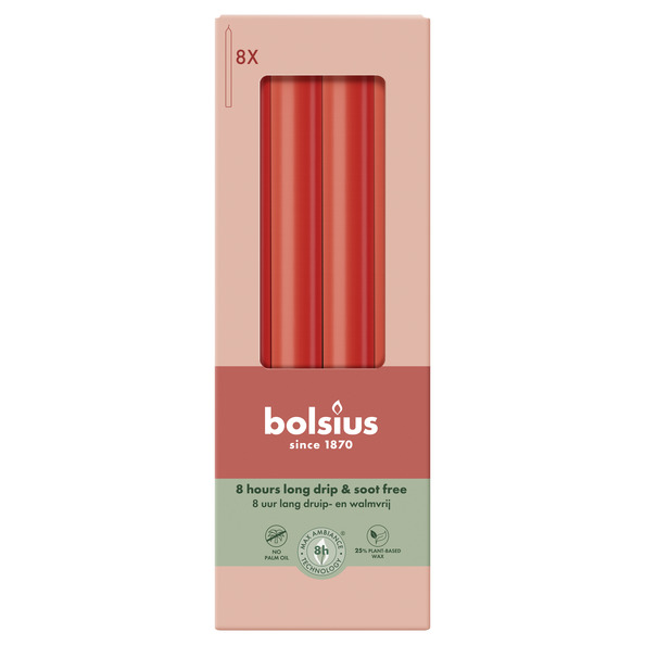 Bolsius Dinerkaarsen 230/20 doos 8 Delicate Red