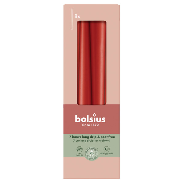 Bolsius Gotische kaarsen 245/24 doos 8 Delicate Red