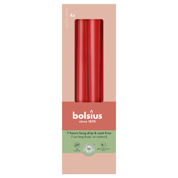 Bolsius Gotische kaarsen 245/24 doos 4 Delicate Red