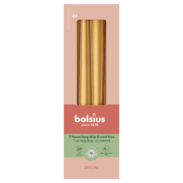Bolsius Gotische kaarsen 245/24 doos 4 metallic Golden Orange