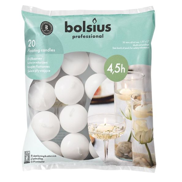 Bolsius Drijfkaarsen 30/45 wit 20 stuks