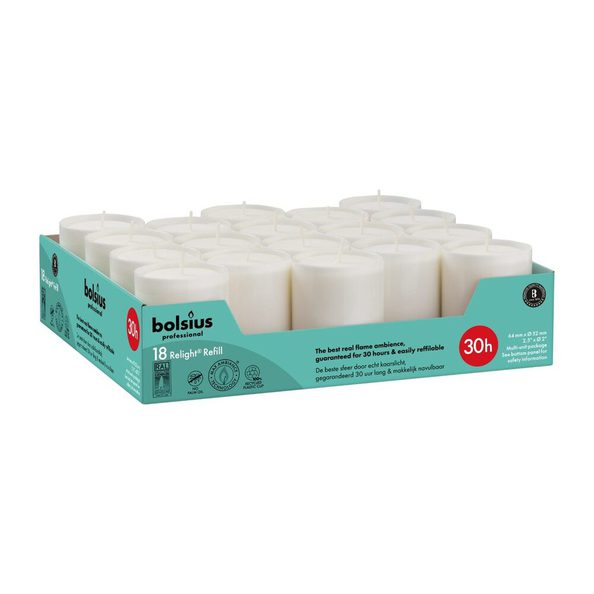 Bolsius relight navullingen 30hrs wit 4x18stuks