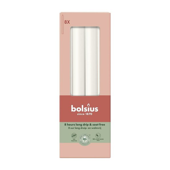 Bolsius dinerkaars rustiek 270/23 wolkenwit 8x8stuks