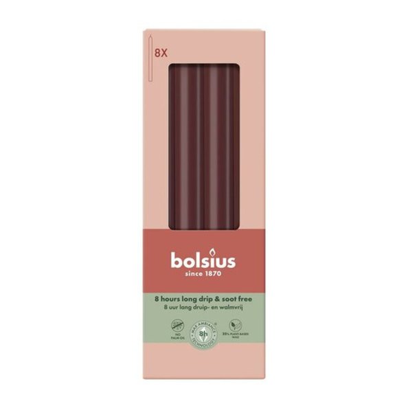 Bolsius dinerkaars rustiek 270/23 fluweel rood 8x8stuks