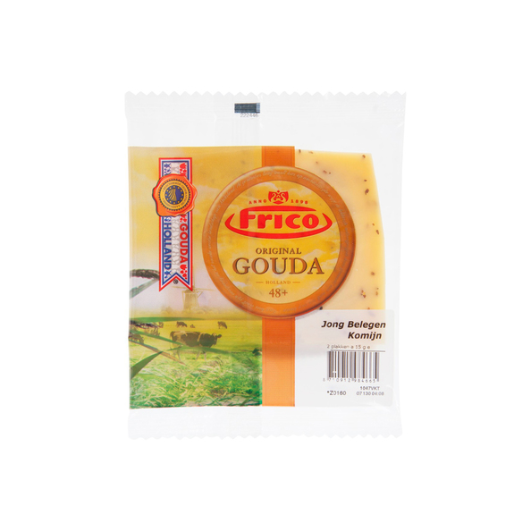 Frico gouda jong belegen komijnekaas gesneden 2 plakken