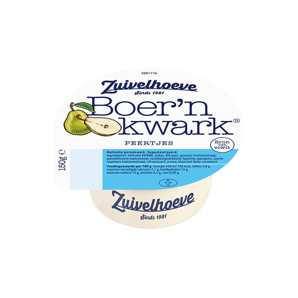 Zuivelhoeve halfvolle kwark peer bakje 150 gr