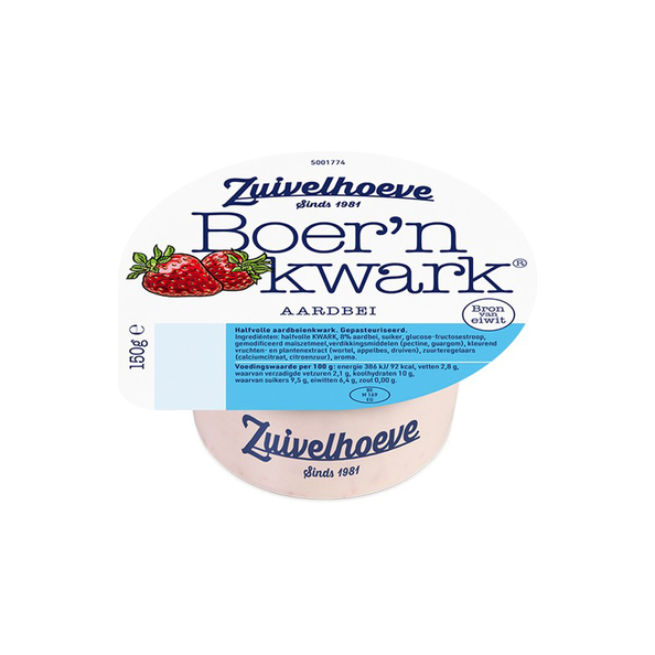 Zuivelhoeve halfvolle kwark aardbei bakje 150 gr