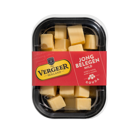 Vergeer kaasblokjes gouda jong belegen bakje 165 gr