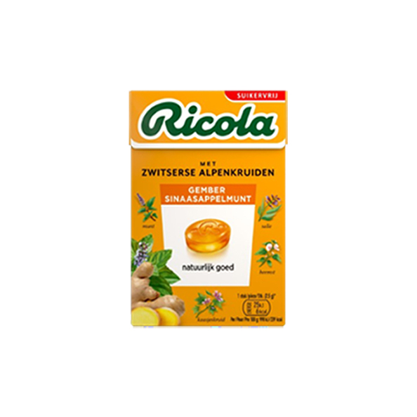 Ricola gember sinaasappelmunt sv doosje 50 gr