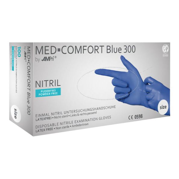 Blue 300 Nitril handschoenen. lange manchet 30cm. blauw. maat Medium. 100st/dis - 1