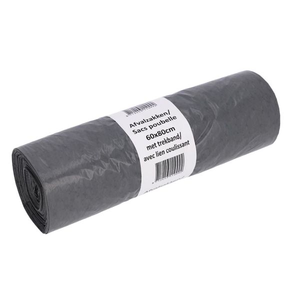 Afvalzak grijs 60x80+5cm T50 trekband 15x20st