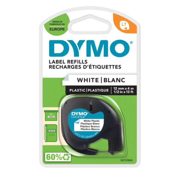 Dymo LetraTAG tape 12 mm. plastic wit