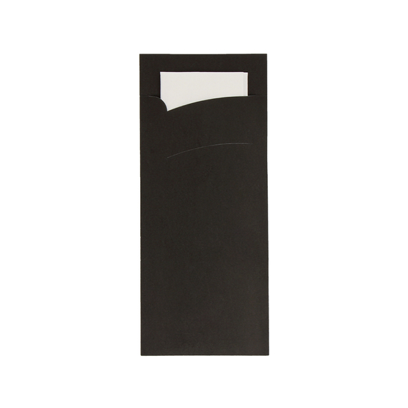 Bestekzakje pochette zwart met wit servet