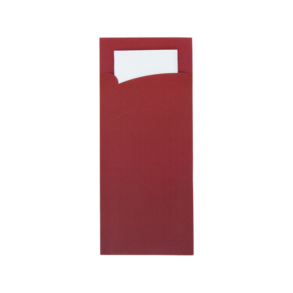 Bestekzakje pochette bordeaux met wit servet