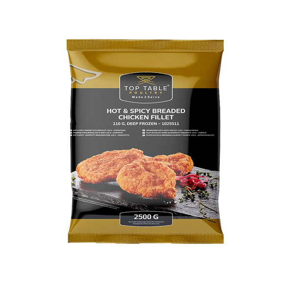 Toptable gepaneerde hot & spicy kipfilet zak 110 gram per stuk